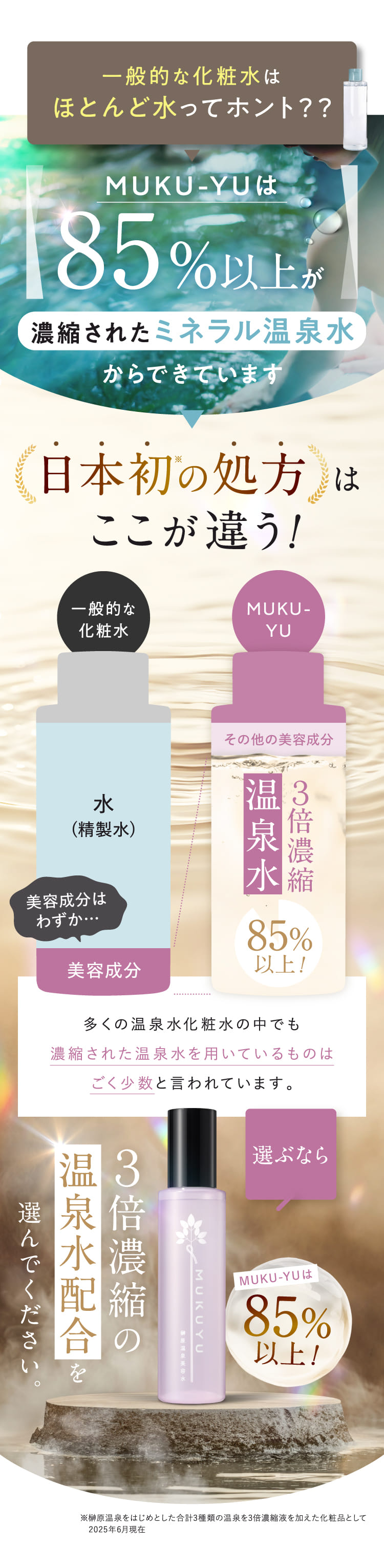 MUKU-YUは85%以上が濃縮されたミネラル温泉水からできています